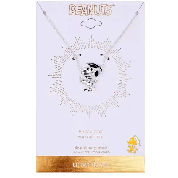 Snoopy Graduated PEANUTS Silver Plated "Snoopy" Graduation Pendant Necklace - Picture 2 of 4